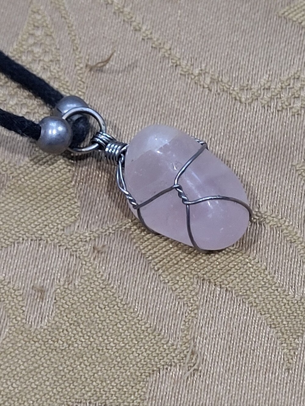 Rose Quartz Wire Wrapped Cord Necklace